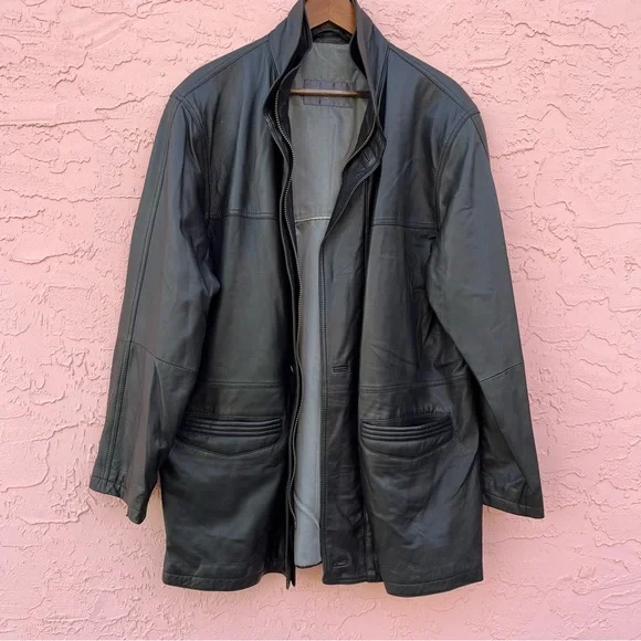 Vintage Bugatti Nappa Leather Jacket Coat Black 90s Mens Size 52
